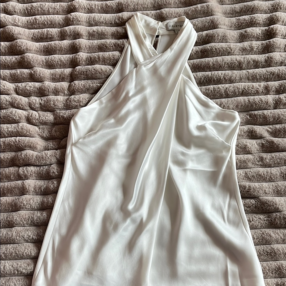 Halston White Satin Halter Neck  Top